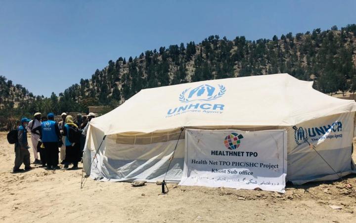 A HealthNet TPO medical treatment tent, supplied by UNHCR, in Mohammadi Village, Khost Province. Photo: UNHCR/Mohammad Haroon