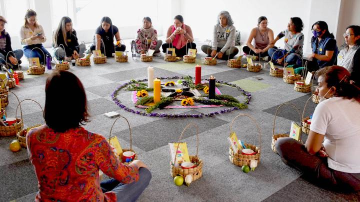 Women leaders from across the territories in Colombia take part in the event activities on self-care.