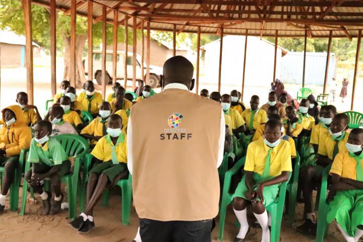 School children take part in activities to promote gender equality, Terekeka County by HNTPO staff