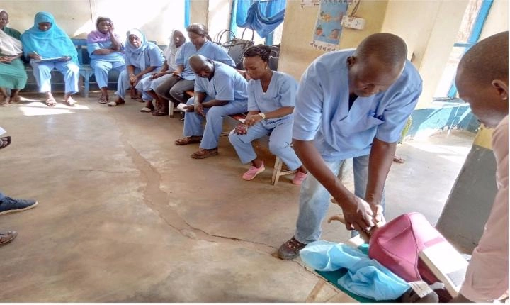 Doctor delivers training to conduct breech delivery in Raja Hospital.